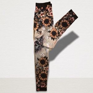 Skull Sunflower Floral Leggings Tights SZ S M Look